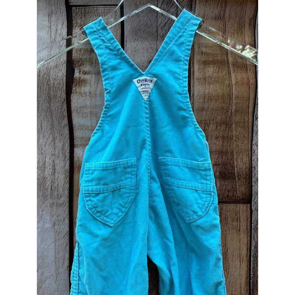 OshKosh B'Gosh Vintage 90s Corduroy Overalls Turquoise Toddler 2T Made in USA